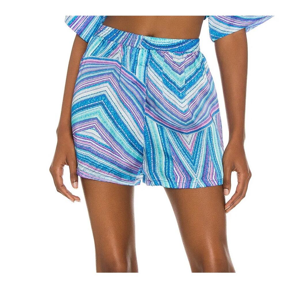 Frankies Bikinis Fifi Satin Striped Sustainable Swinwear Shorts Shimmy Blue S